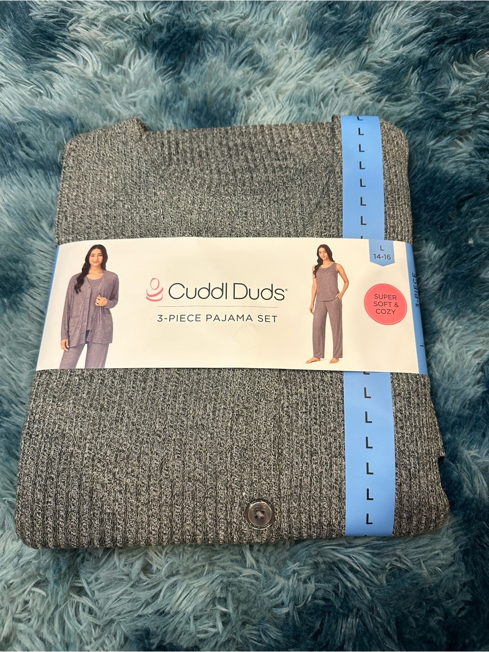 Cuddl Duds Heather Gray 3-Piece Ribbed Pajama Set